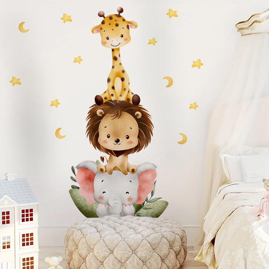 Stacking Fun Animals Wall Sticker Kids Room Bedroom Self-Adhesive Decor Warm Wall Decoration