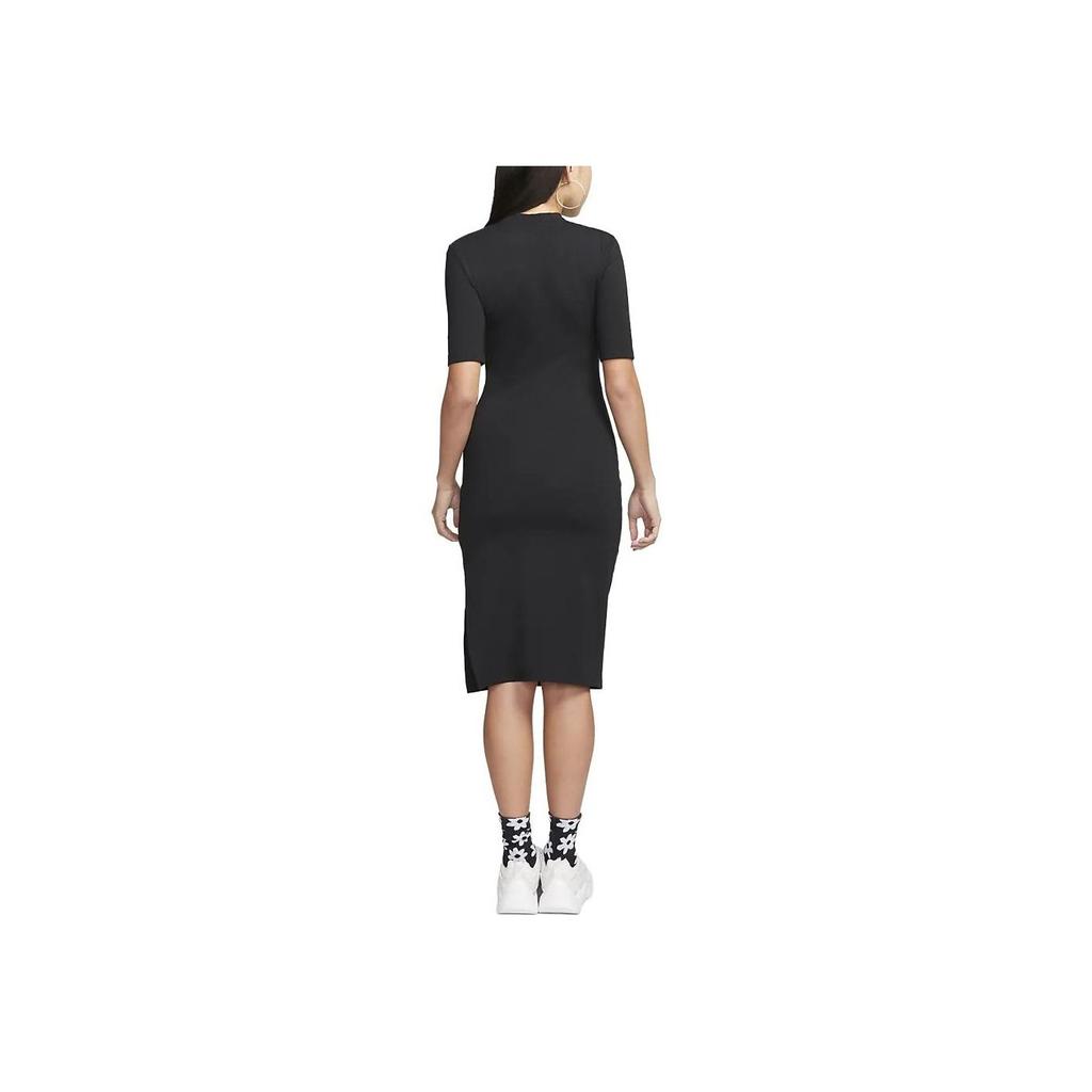 Nike Sportswear Essential Logo Embroidered Side-Slit Midi T-Shirt Dress Women Dress Black DV7879-010