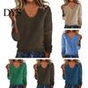 Casual Losse Pasvorm Trui Dames V-hals Lange Mouw Geribbelde Rand Pullover Elastische Viscose Gebreide Tops Chic Dagelijks Gebruik