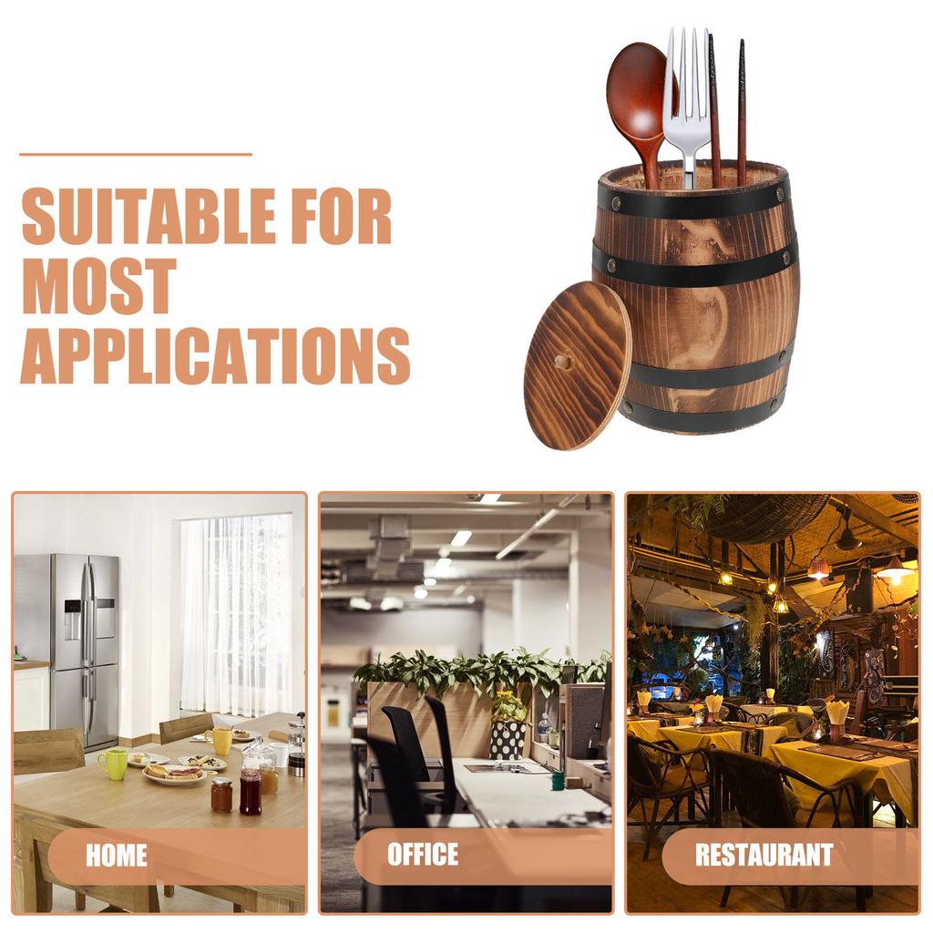 Carbonized Wood Utensil Holder Vintage Style Rustic Kitchen Tabletop Storage Bucket Cutlery Organizer Fork Spoon Chopsticks