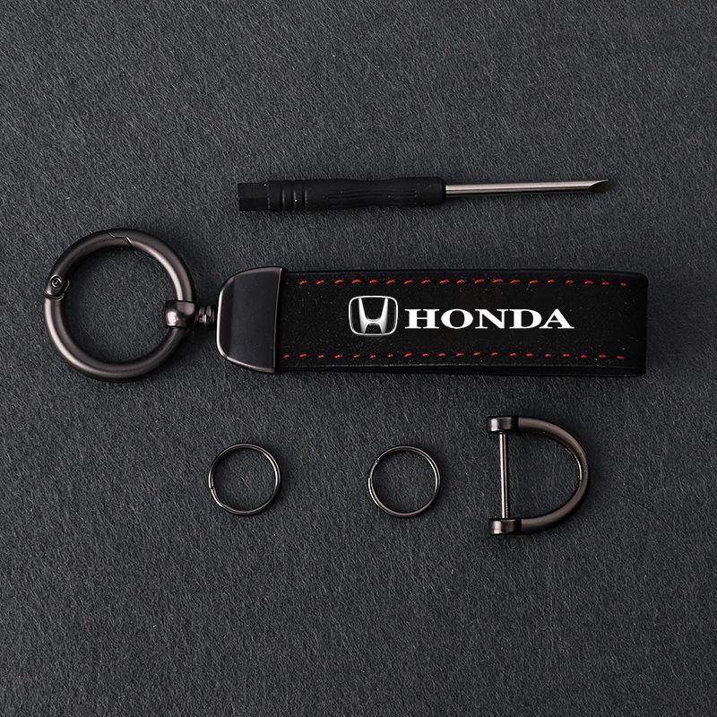Suede Car Keyring Pendant Car Emblem Keychain For Honda Civic Accord Fit Jazz Pilot CRV Odyssey Passport City Vezel Accessories XL7