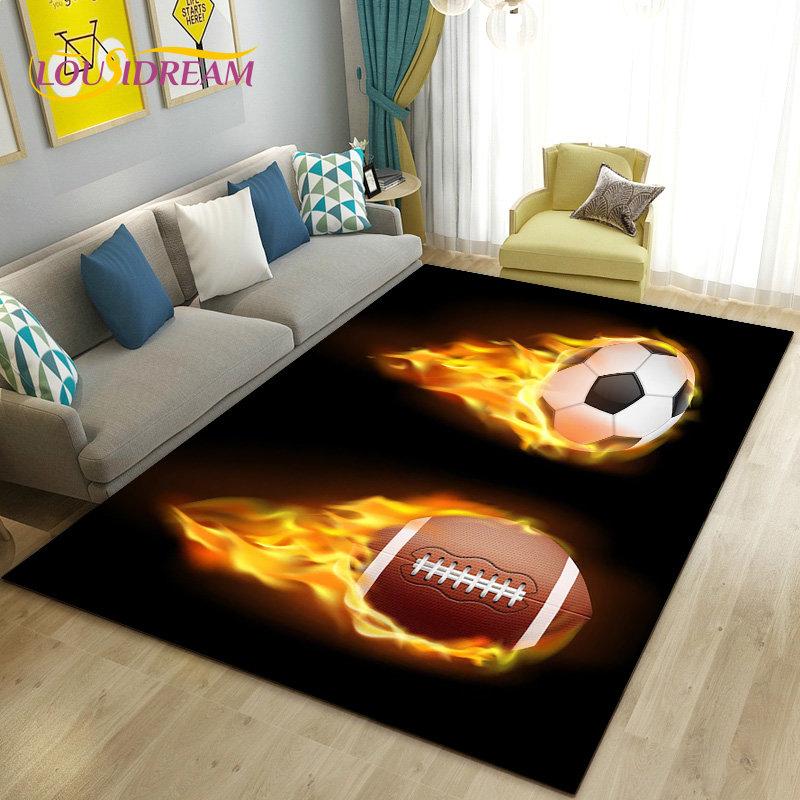 Amerikanisches Footballfeld Rugby Bereichsteppich Groß, Teppich für Wohnzimmer Schlafzimmer Sofa Fußmatte Dekoration, Rutschfeste Bodenmatte 3D