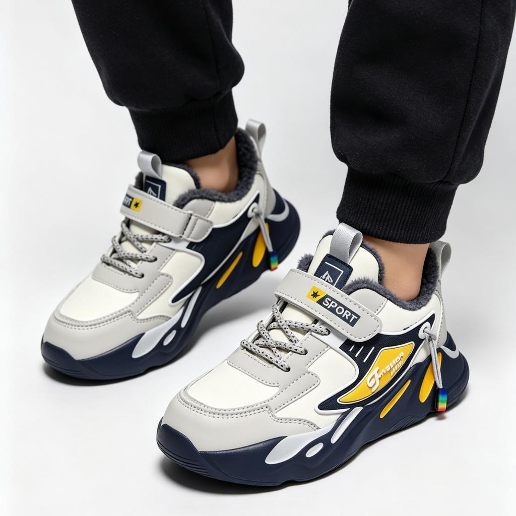 Children's Fleece Lined Running Shoes Lightweight Breathable Athletic Sneakers Durable Non-Slip Sole Comfortable Fit for Kids Outdoors