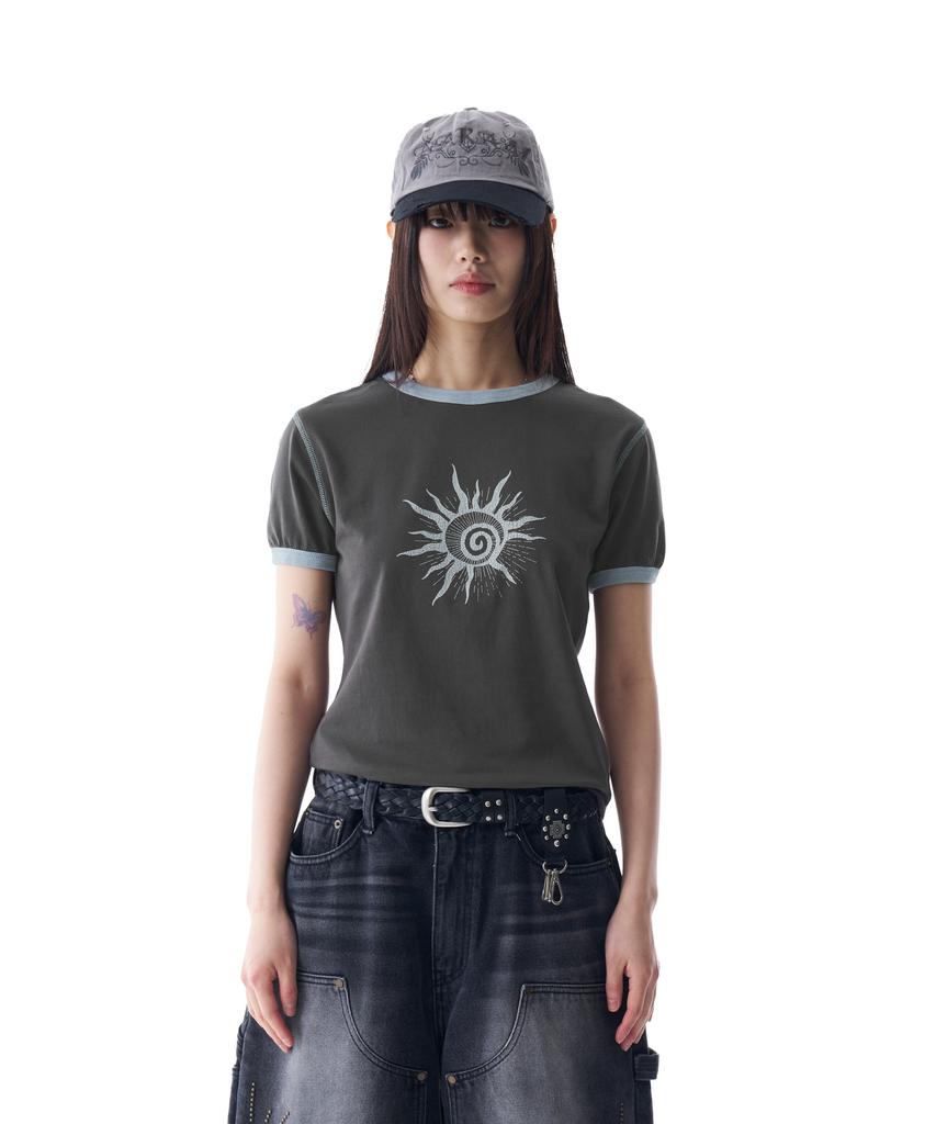AAKAM Cracked Sun Ringer Top (Dark Gray)