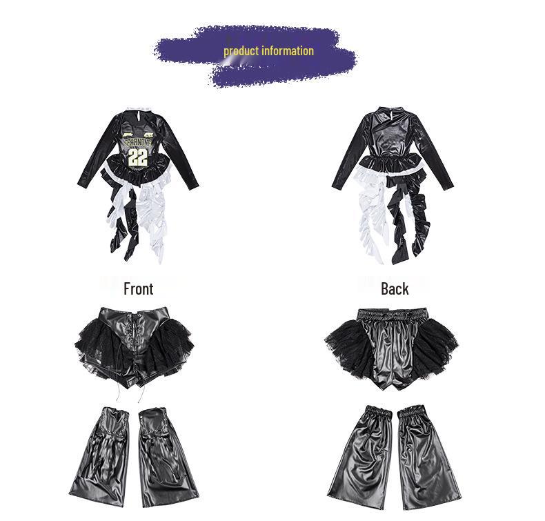 Girls' Trendy Jazz Hip Hop Dance Outfit - Long Sleeve T-shirt & Trousers for Street Dance Performance