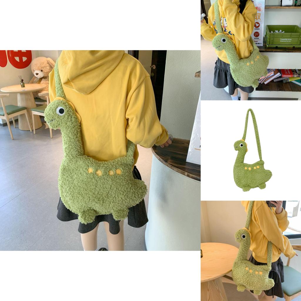 Cute Dinosaur Plush Crossbody Bag For Girls Handheld Toy Style With Elliptical Shape And Zipper