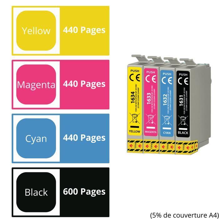Cartouche d'encre - Epson - 16XL - Pack de 4 - Compatible WorkForce - Noir, Cyan, Magenta, Jaune