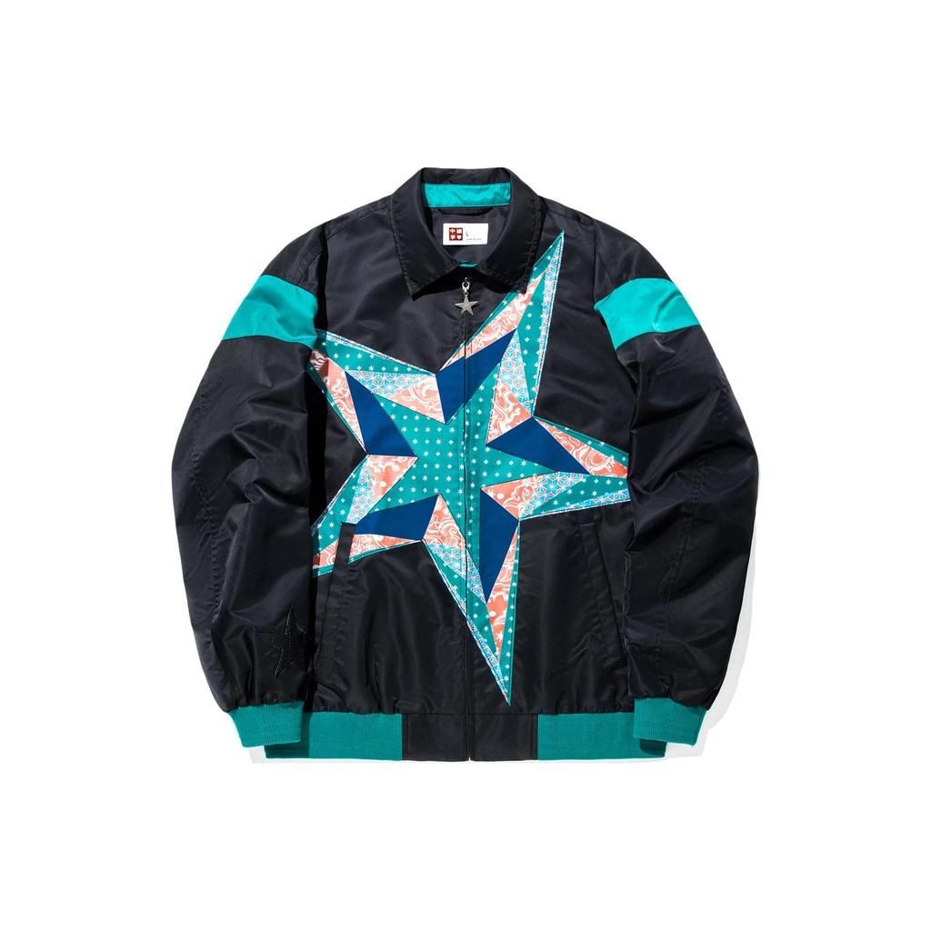 Li Ning Reignite Series Color Block Five-Pointed Star Print Polo Collar Loose Casual Jacket Unisex Jacket Black AFDU277-3
