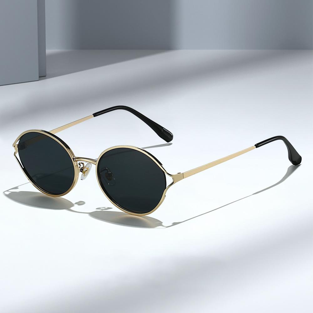 New Fashion Luxury Brand Oval Sunglasses For Women Men Trendy Metal Frame Sun Glasses Unisex Stylish Eyewear Shades Uv400