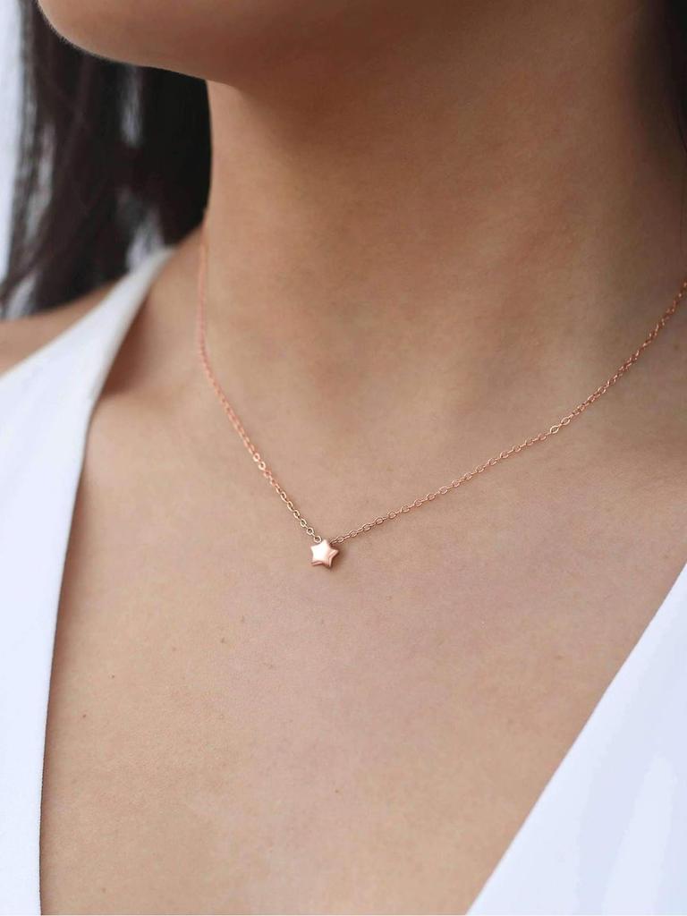 [ChicSilver] Star Necklace for Women - Popular, Simple, K18 Pink Gold, Cute Star Accessory