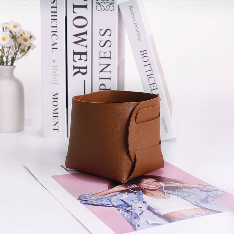Nordic Minimalist Leather Desk Organizer With Foldable Design For Home Office And Study