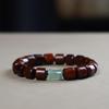 Red Sandalwood and Hetian Jade Beaded Bracelet for Men and Women - Buddhist Prayer Beads with Barrel and Bamboo Section Design.