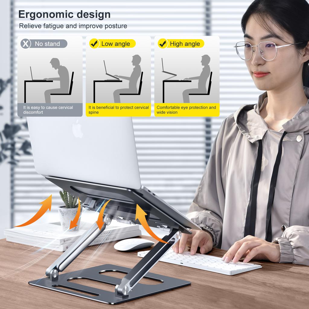 Oatsbasf Foldable Laptop Stand for Desk with Hidden Phone Stand For MacBook Pro Air Hp Tablet Adjustable Height Notebook Holder