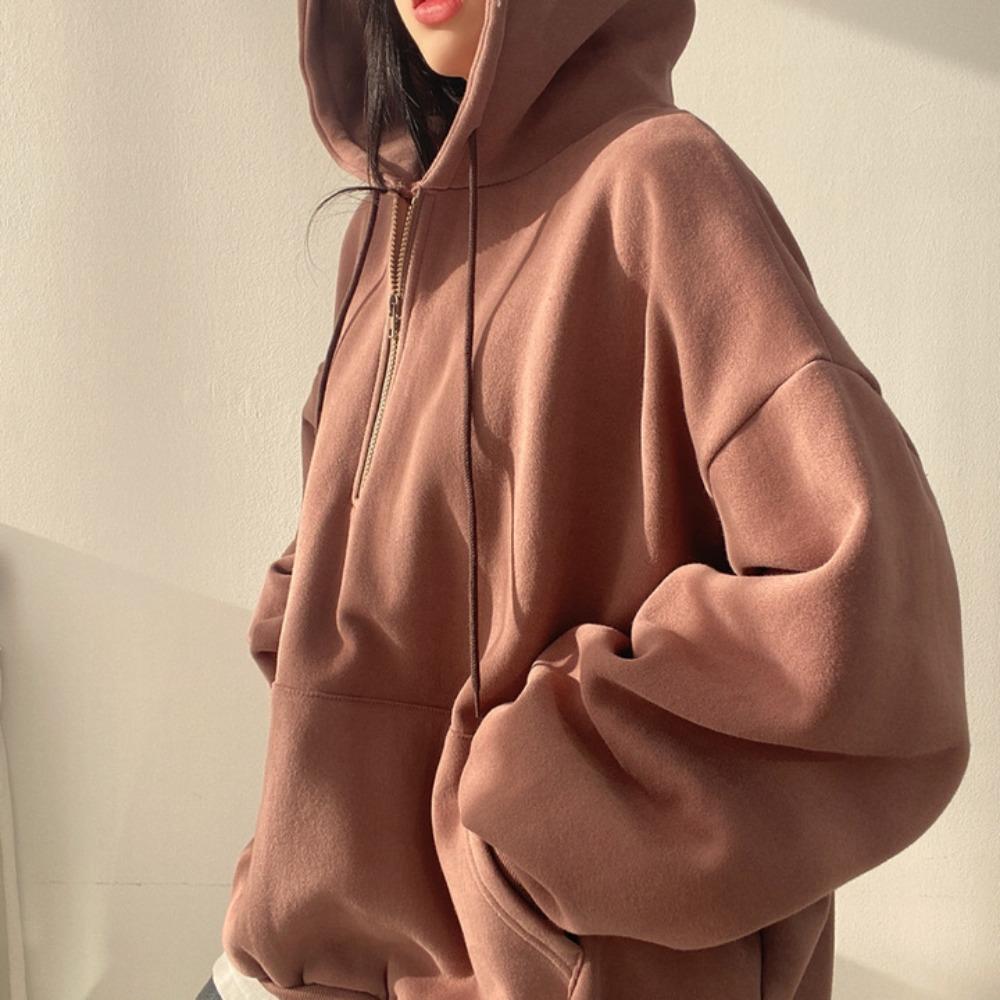 Sudadera con capucha para mujer, media cremallera, manga larga extragrande, bolsillo, informal, holgada, con capucha, para primavera, otoño, invierno