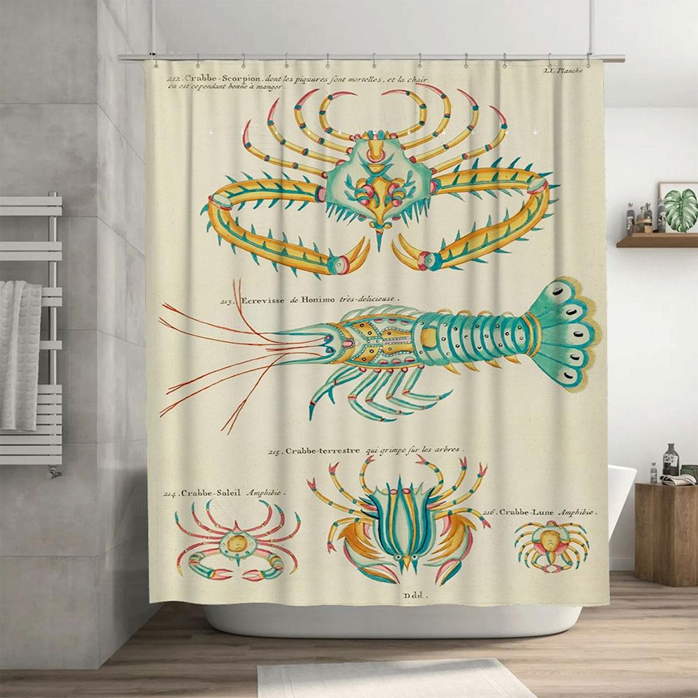 Vintage Crustacean Shower Curtain High Quality Waterproof Fabric Decorative Home Bathroom Accessory Set Perfect Gift for Shabby