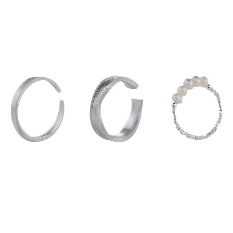 S925 Sterling Silver Irregular Pearl Letter Adjustable Ring for Women
