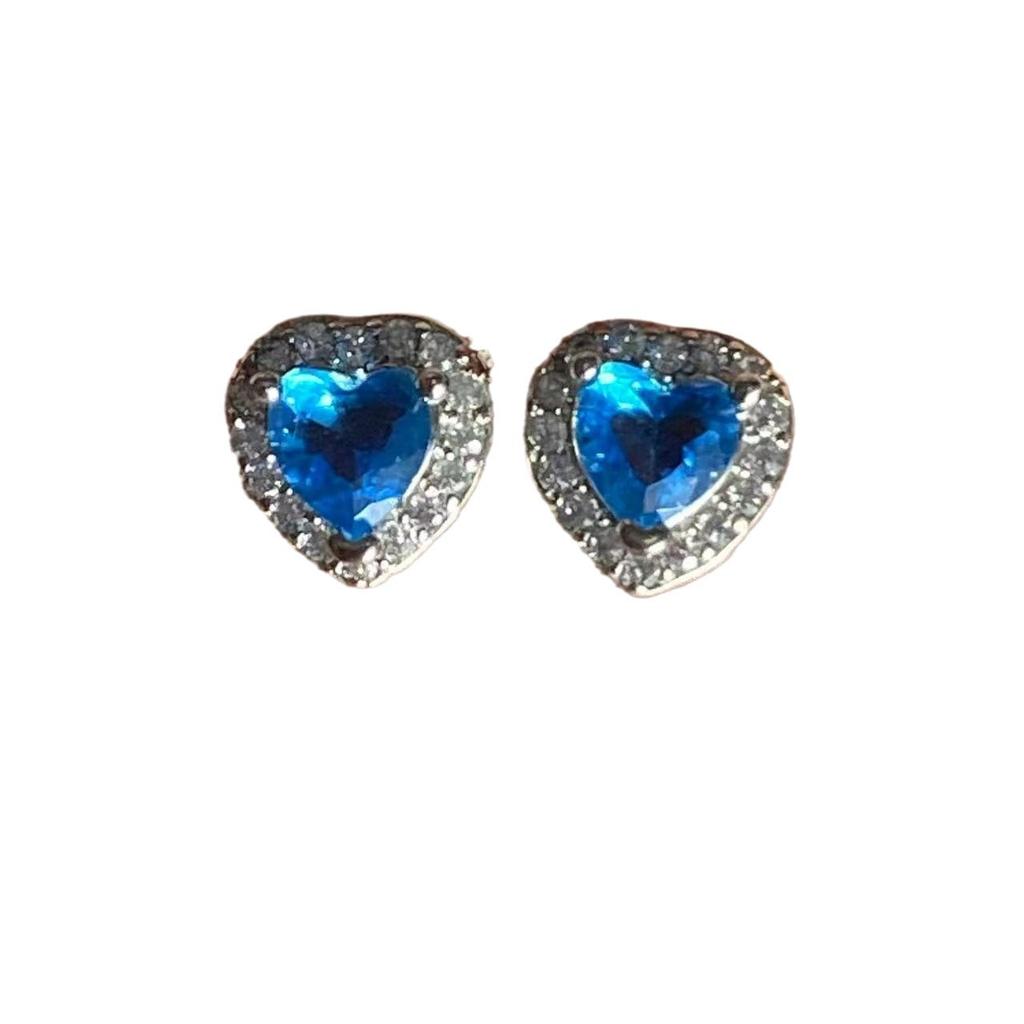 Blue love zircon stud earrings simple versatile spiral screw stud earrings