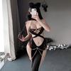 Egyptian Cat Cosplay Women Sexy Lingerie Costumes Porn Outfit Bandage Crothless Dress with Gold Chain and Panties Set