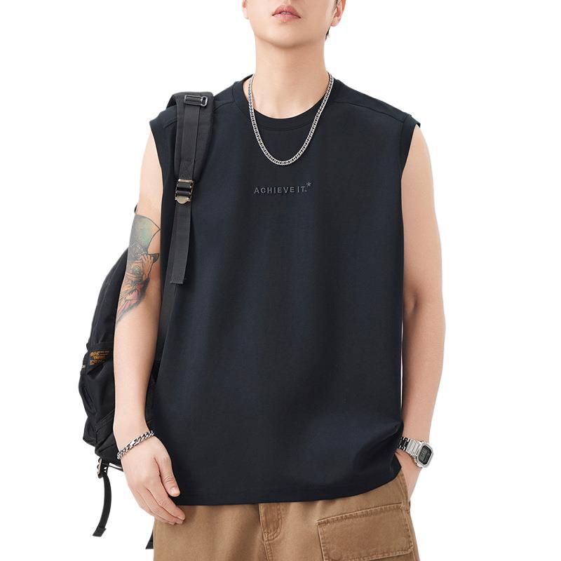 260g Heavy Vest Mens Round Neck Relaxed Fit Sleeveless T-shirt In Summer Updated Versatile Print