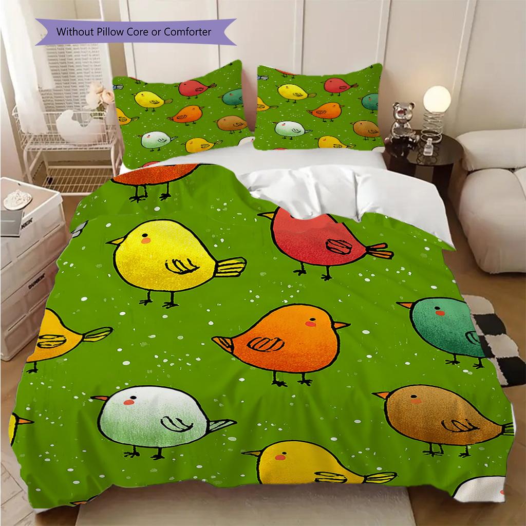 Bird Pattern Bedding Quilt Set Quilt Cover Pillowcase Home Decoration Birthday Gift (1 * duvet cover + 2 * pillowcase, without core)