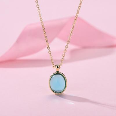 Damen Silber Blau Marine Mondstein Anhänger Gold Halskette