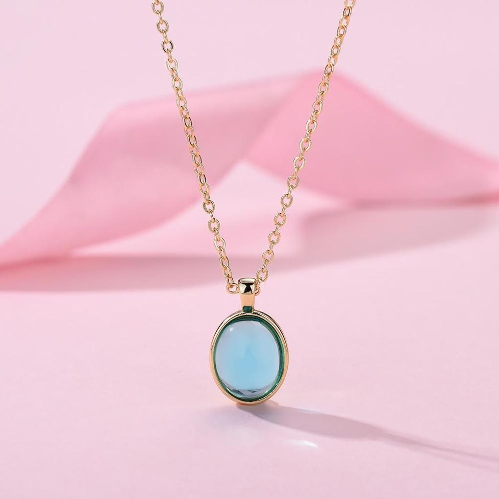 Women's Silver Blue Marine Moonstone Pendant Gold Necklace