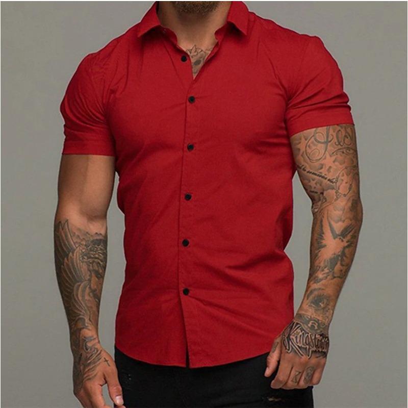 Men's Solid Color Lapel Simple Short Sleeved Shirts