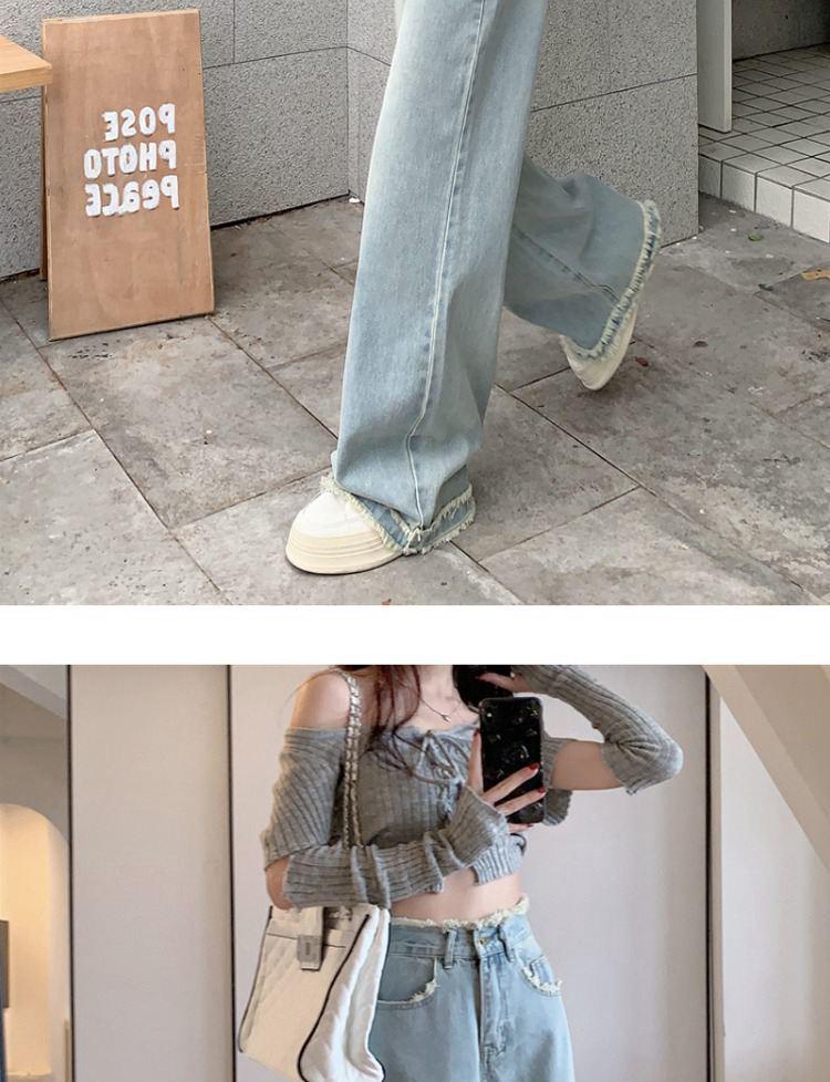 Women's Light Blue Wide-Leg Jeans, High-Waisted, Straight-Leg, Spring/Summer 2025 Fashion, Niche Design, Narrow Fit.