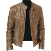 2024 Men's Stand-Up Collar Leather Jacket: Trendy Spring/Autumn Motorcycle Coat