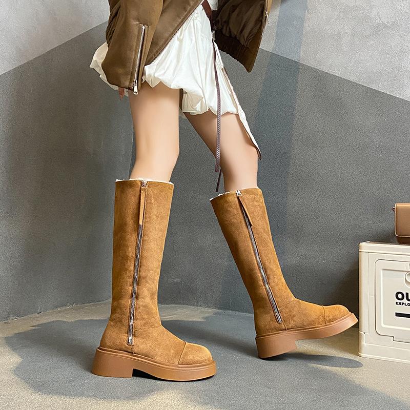 [Fanfna] Retro long snow boots women's 2025 autumn new velvet thickened warm fashionable versatile boots