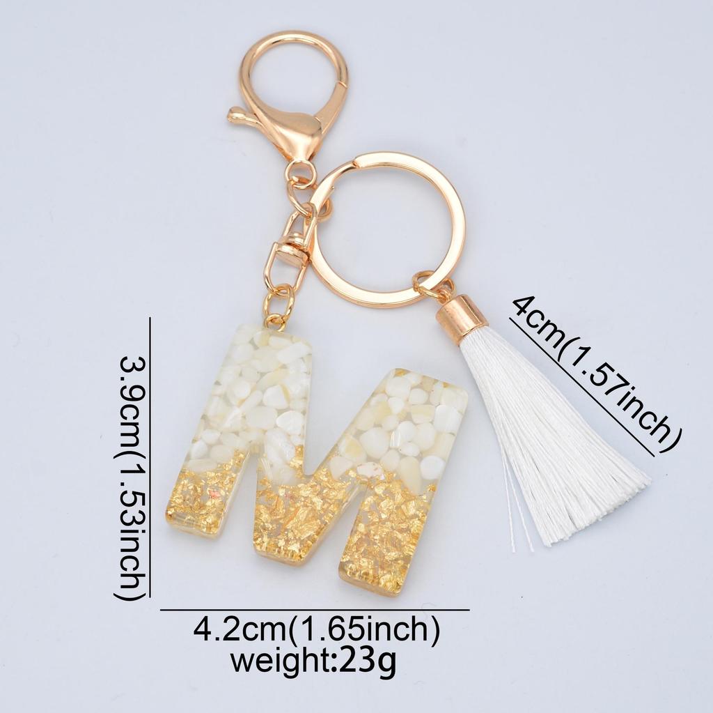Trendy White Tassel Letter Keychain with Crystal Pendant