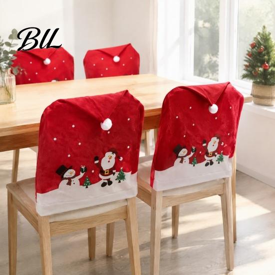 Seasonal Kitchen Chair Accessories Christmas Santa Snowman Cover, Festive Dining Covers Slipcover, Decorative Back Xmas Party Supplies Theme