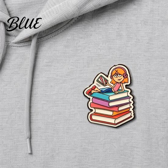 Oxidation-resistant Pin Metal Base Brooch Pin Enamel Girl Reading Book