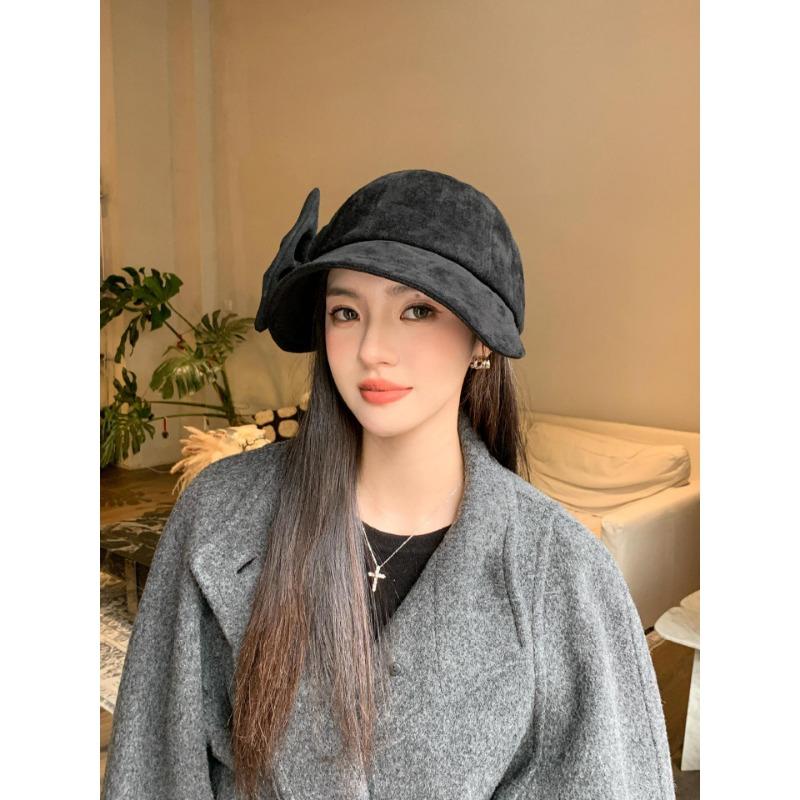 Women S Korean Style Winter Autumn Octagonal Hat Bow Decor Warm Sun Protection Cap