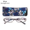 New Fashion Women Flower Print Resin Reading Glasses Spring Hinge Rectangular Presbyopic +1.0~+4.0 with Pouch
