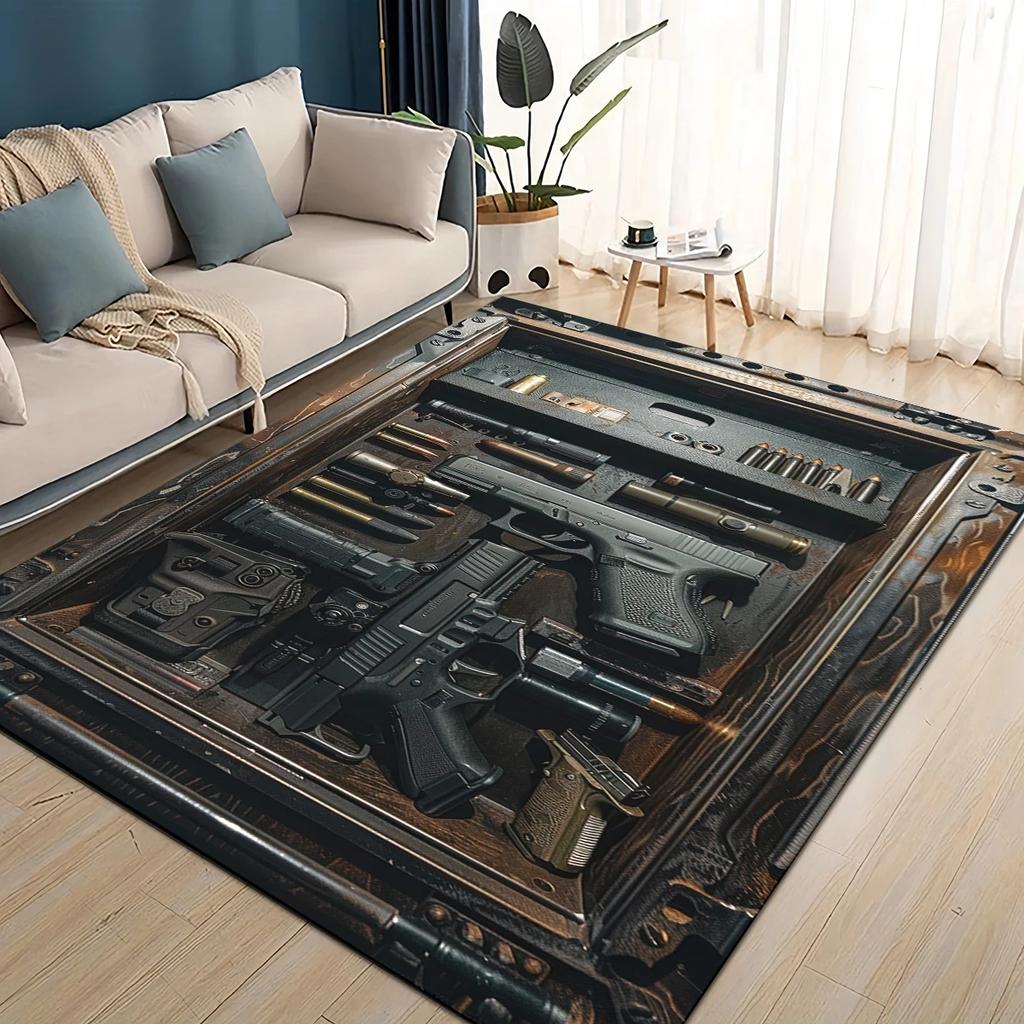 Style Military Shoot Gun Armoury Hot Weapons Rug for Living Room Bedroom Home Sofa Decoration,Kids Floor Mat