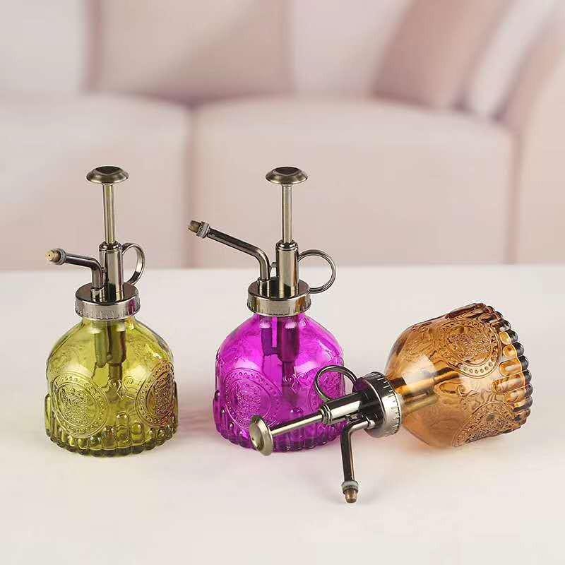 Retro Embossed Glass Spray Bottle – Small Pressure Watering Can for Garden & Home Flowers