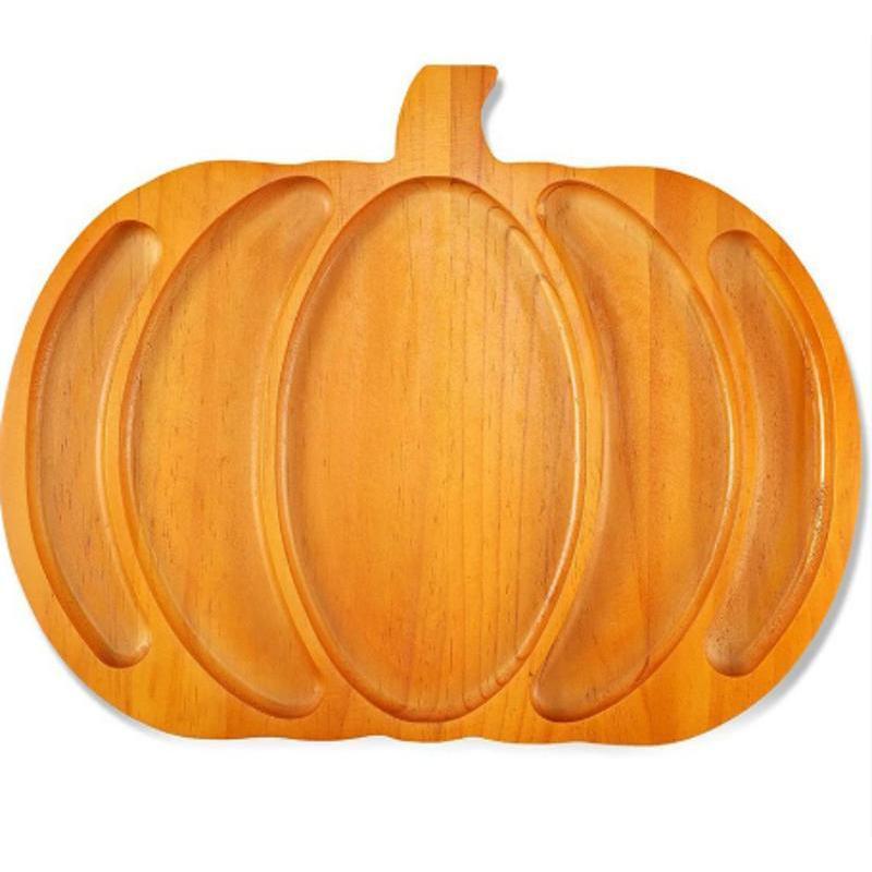 1Pcs Random Creative Vegetables Pumpkin Tray Suitable Celebrate Halloween Wooden Pumpkin Snacks Tray Festive Party Decorative