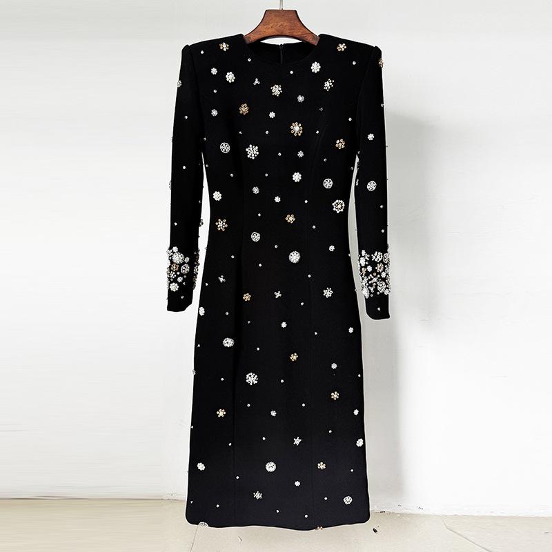 

2026 European & American Celebrity Long-Sleeve Evening Gown with Heavy Beading & Rhinestones XL