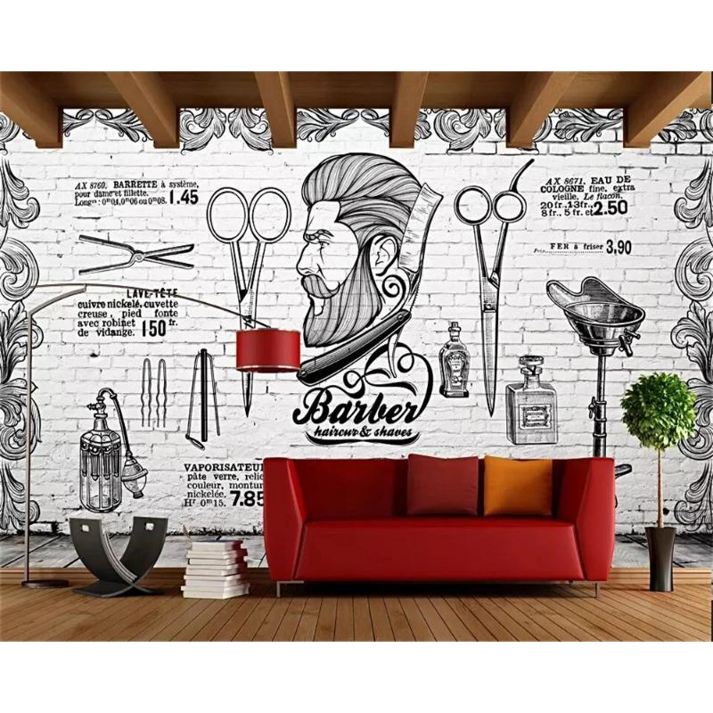 Retro Trend Wallpaper Barber Shop Background Wall Decoration Mural 3d Wallpaper