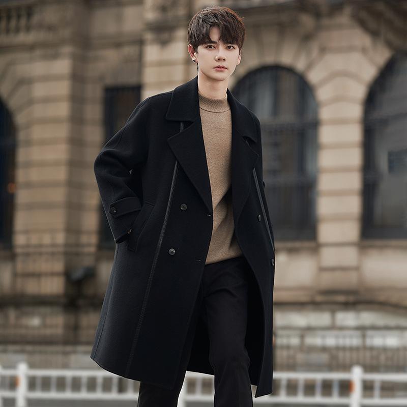 Wool coat men's autumn and winter medium and long light luxury wool sweater lapel men's double-sided wool jacket