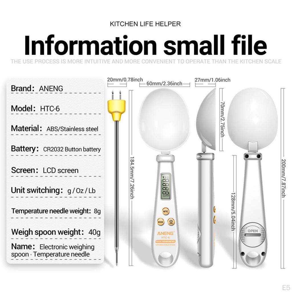 Accurate Electric Digital Spoon Scale Food Thermometer for Spice Cookware