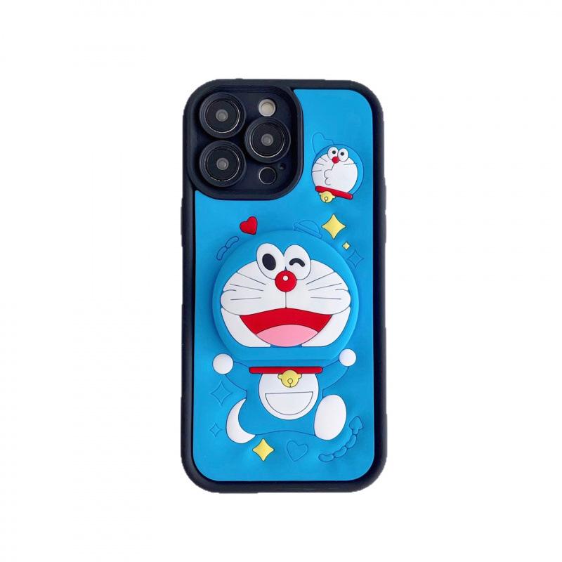 Doraemon 3D Silicone Phone Case for iPhone 15 Pro Max with Stand - Full Coverage Cartoon Design