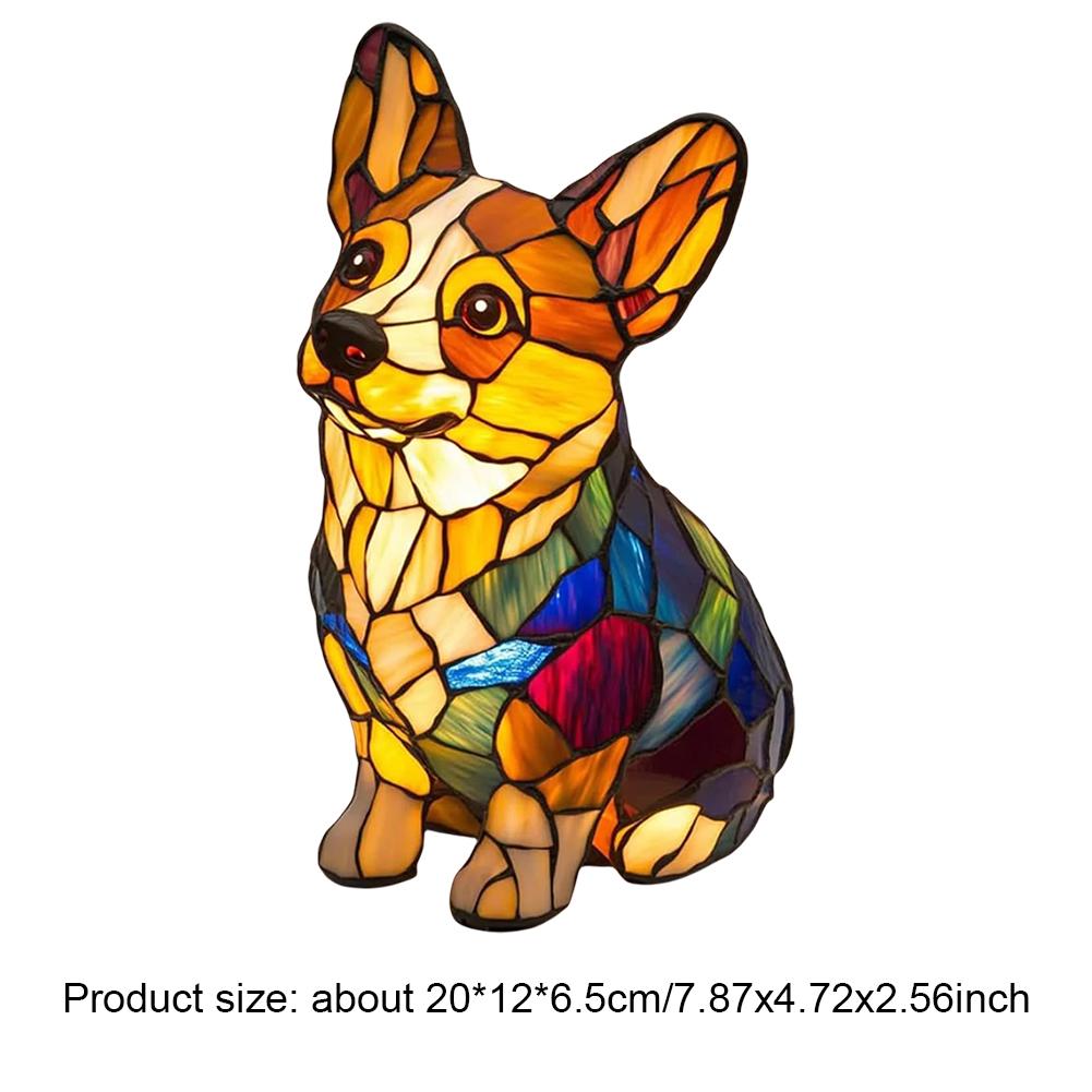 Colored Resin Animal LED Light Dog Series Art Night Light 3D Stained Resin French Handmade Table Lamp Pet Bedroom Ornaments