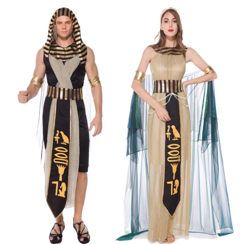 Man Egyptian Costume Set Women Egypt Queen Outfit Egyptian Collar Wristbands Belt Decorations for Halloween Cosplay