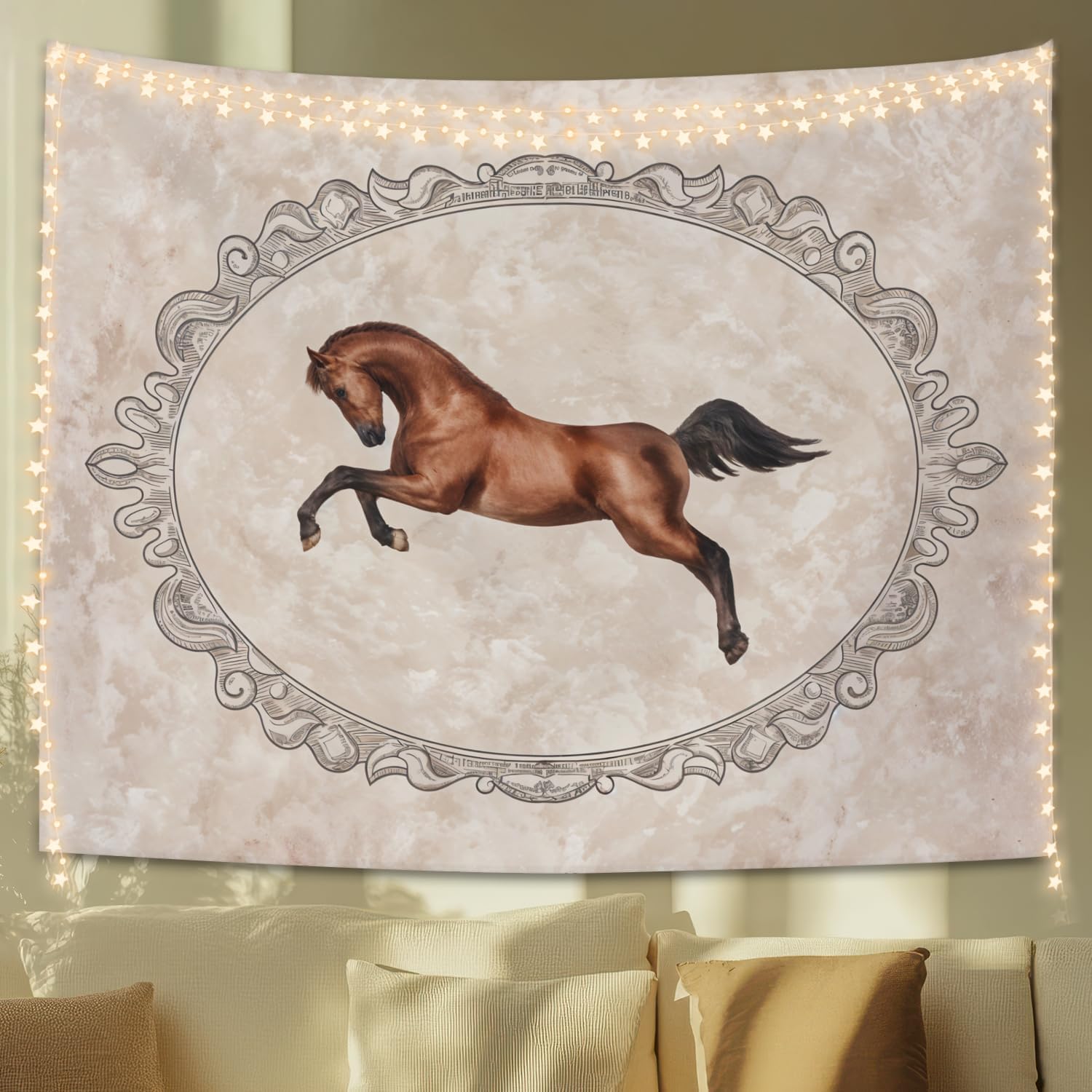 

Vintage Horse Tapestry Running Stallion Wall Art Classic Animal Decor for Bedroom Nursery Living Room Dorm 50x60 Inches 74x94cm(29x37in)