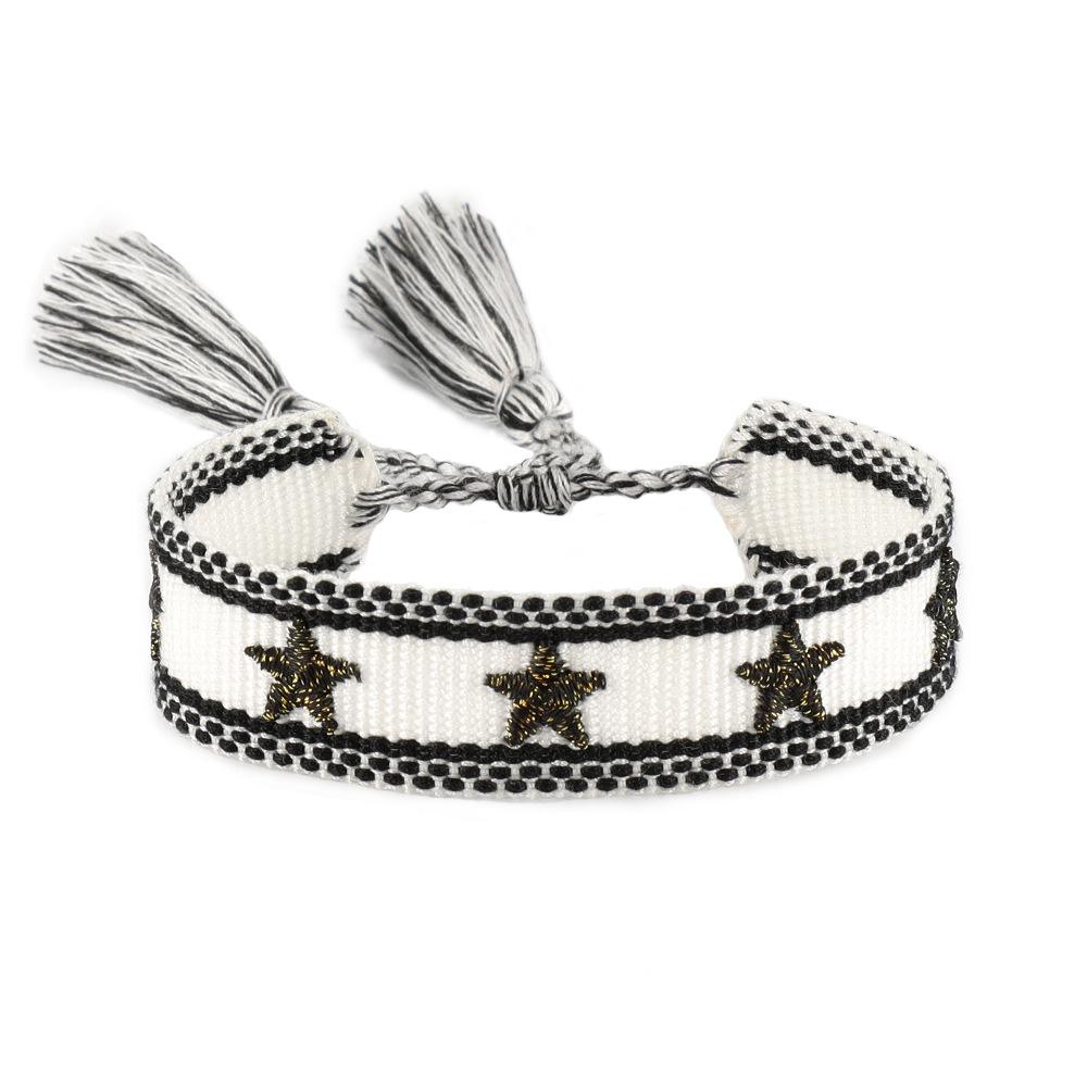 Women's Handwoven Star & Heart Tassel Bracelet with Personalized Embroidery