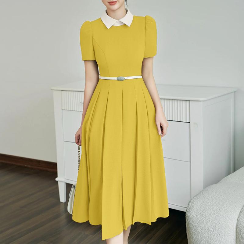 

ZANZEA Женское повседневное летнее платье с отложным воротником и коротким рукавом 4XL жёлтый