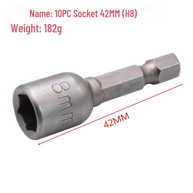 8mm Hexagonal Magnetic Power Air Driver Socket, 42mm Long, CR-V Chrome Vanadium Steel