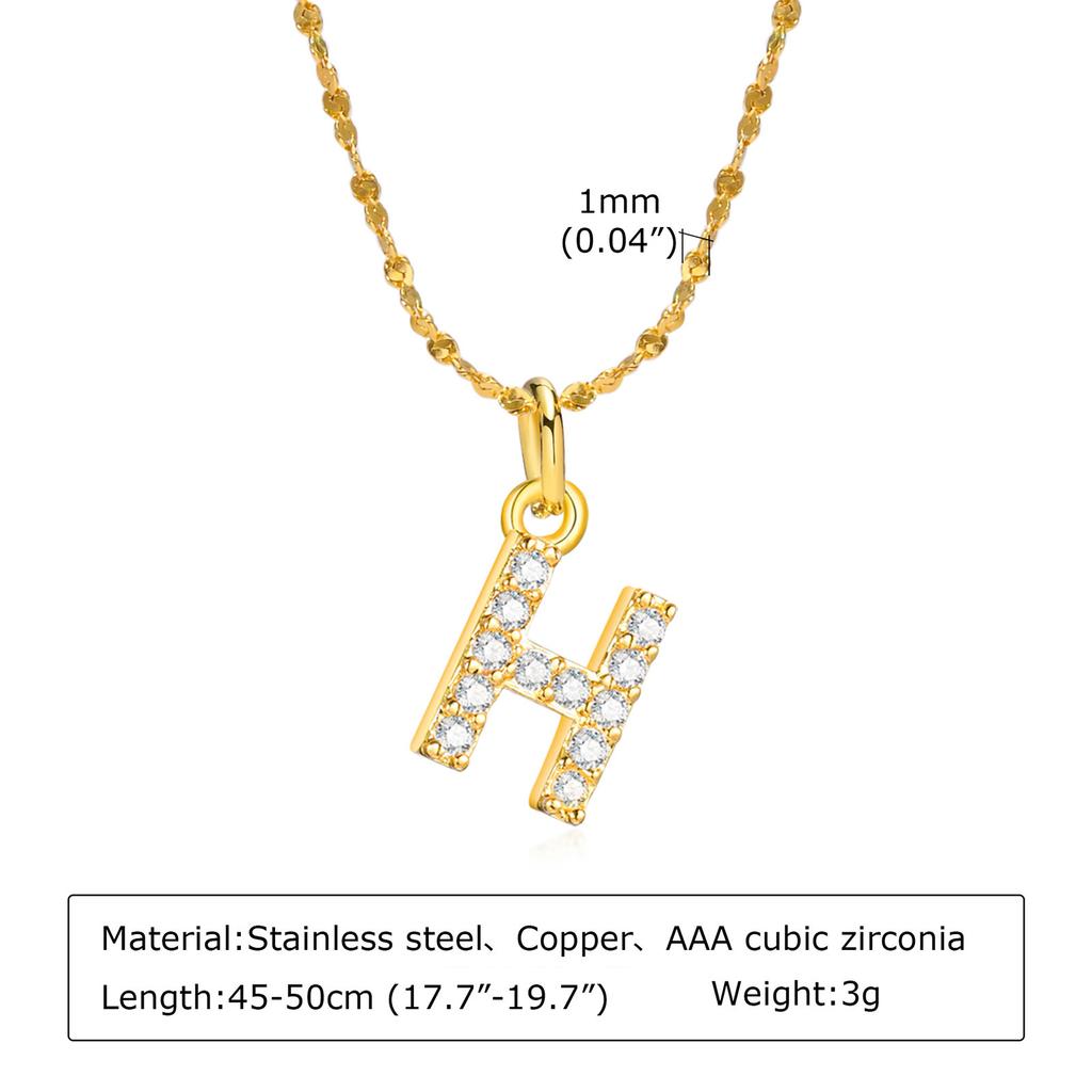 A-Z Initial 26 Letters AAA Cubic Zirconia Pendants Necklace For Women, Stainless Steel Dainty Charm Necklaces Fashion Jewelry